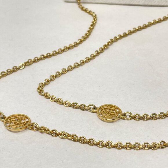 Monet Long Flapper Length Gold-Tone Necklace Celtic Knot Layering Signed - Picture 3 of 8